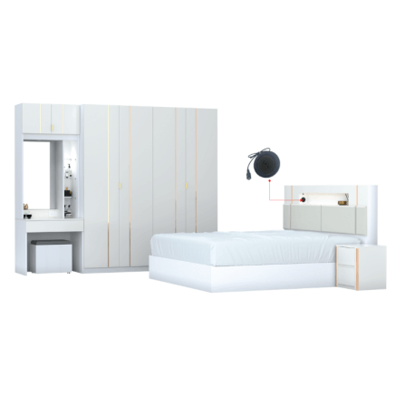 ชุดห้องนอน + ที่นอนสปริง 6 ฟุต WISDOM DESIGN FURNITURE รุ่น NOBLE สีขาว/กลอสซี่ไวท์_2